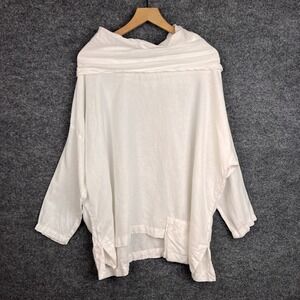 vintage La. Fixsun Oversized Linen Tunic , Shawl‎ Collar, Long Sleeve, Pocket